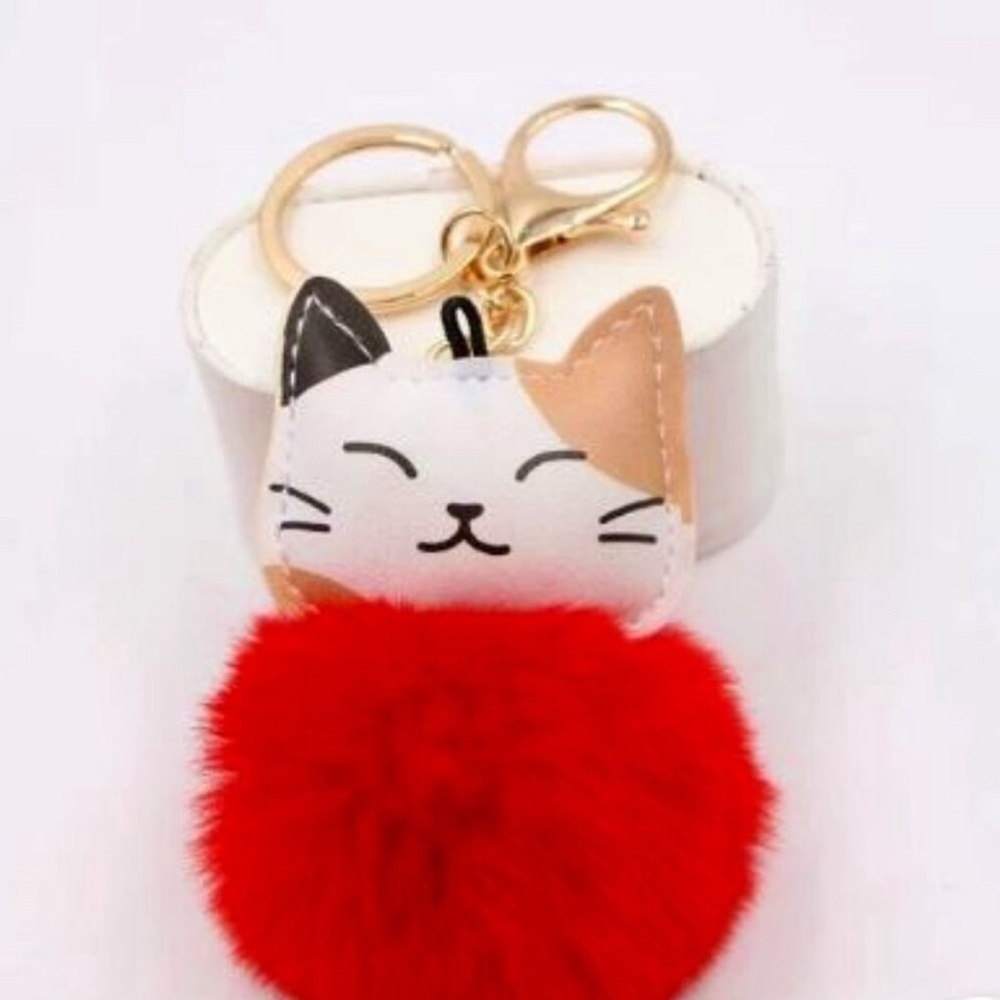 Plush Kitty Cat Pom Pom Bag Charm Keychain